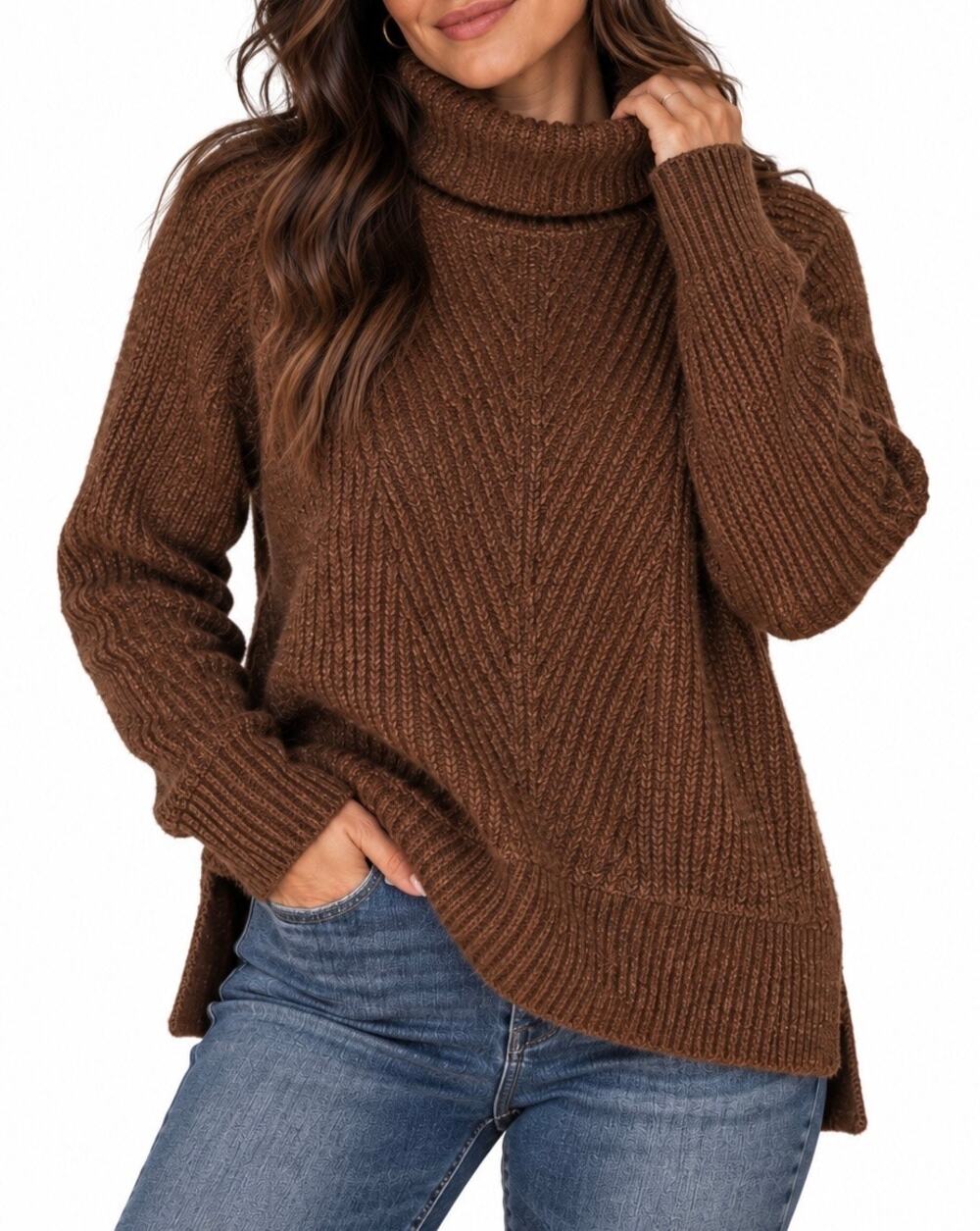Madewell Brown Wool Blend Fall Cozy Ribbed Turtleneck Sweater XXS